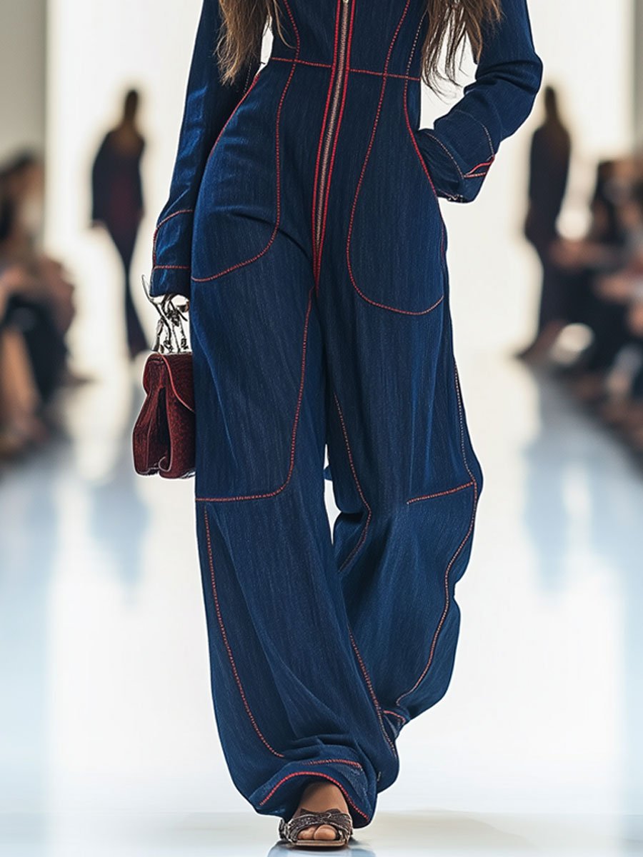 Nanette - Women's Wide Leg Jumpsuit with Zip Front - photo 5
