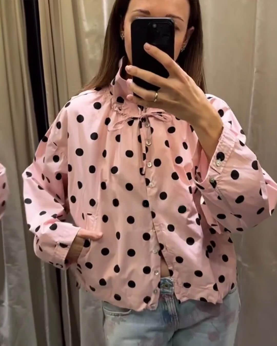Nell - Women's Jacket in Polka Dot Print with Collar - photo 7