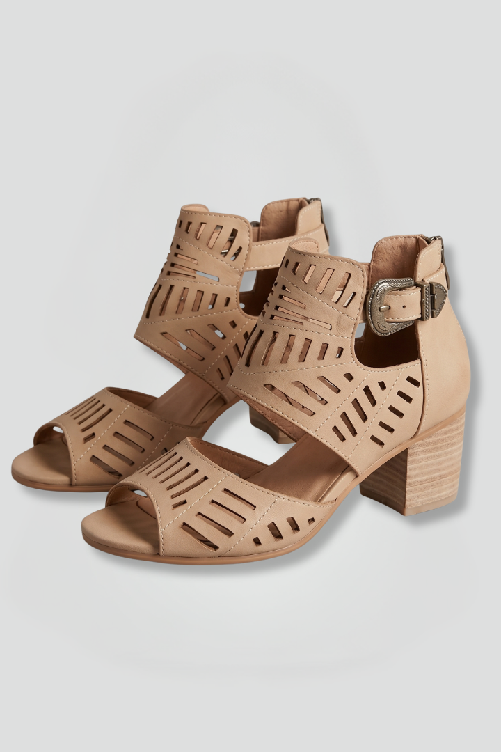 Nell - Women's Laser-cut Block Heel Ankle Strap Sandals - photo 1