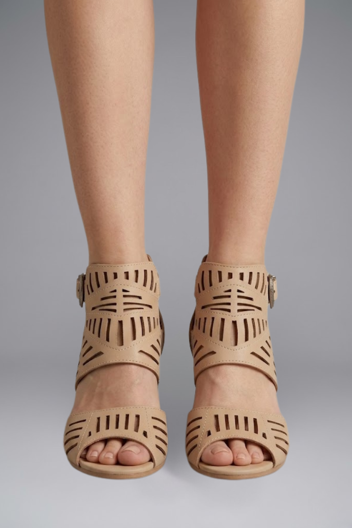 Nell - Women's Laser-cut Block Heel Ankle Strap Sandals - photo 3