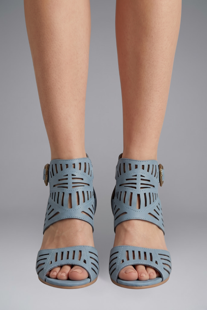 Nell - Women's Laser-cut Block Heel Ankle Strap Sandals - photo 9
