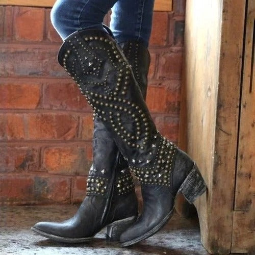 Daphne - Women's Studded Vintage Cowboy Boots - photo 5