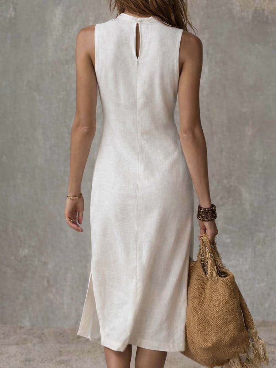 Nova - Women's Stand Collar Side Split Midi Dress - Sleeveless - photo 2