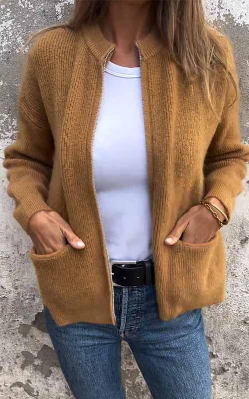 Elara - Women's Zip-Knitted Jacket for Effortless Elegance and Comfort (Plus Size Available)