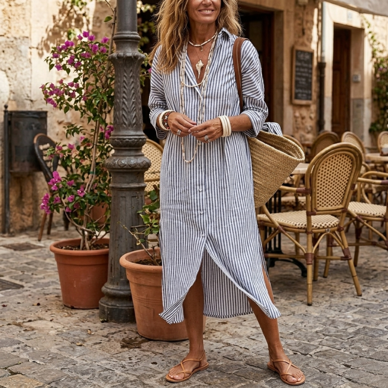 Odile - Women's Striped Button Down Midi Dress - photo 3