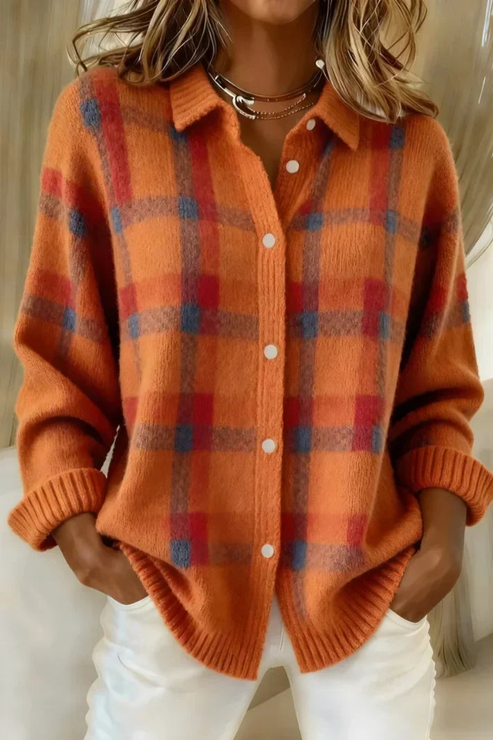 Maglione a quadri da donna dalla vestibilità morbida con bottoni