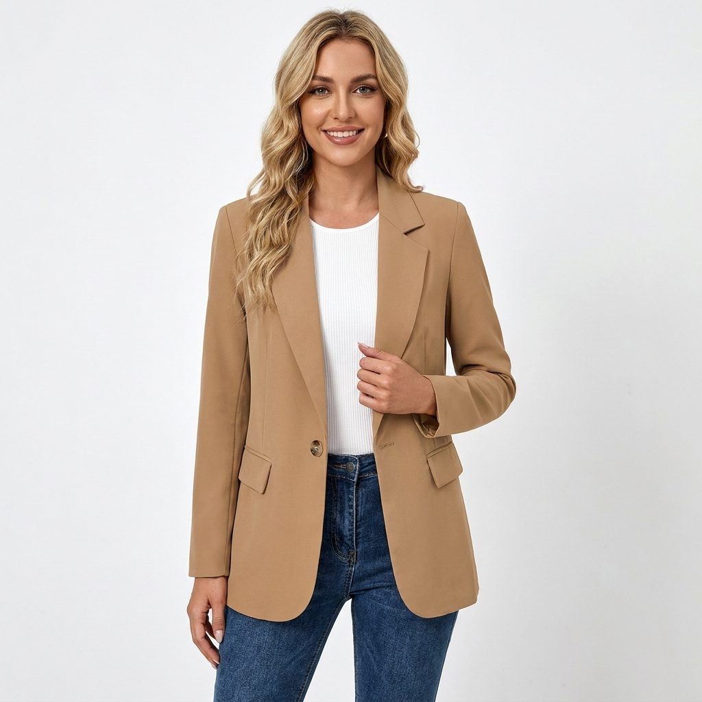 Women's Single Breasted Tailored Blazer with Notch Lapel