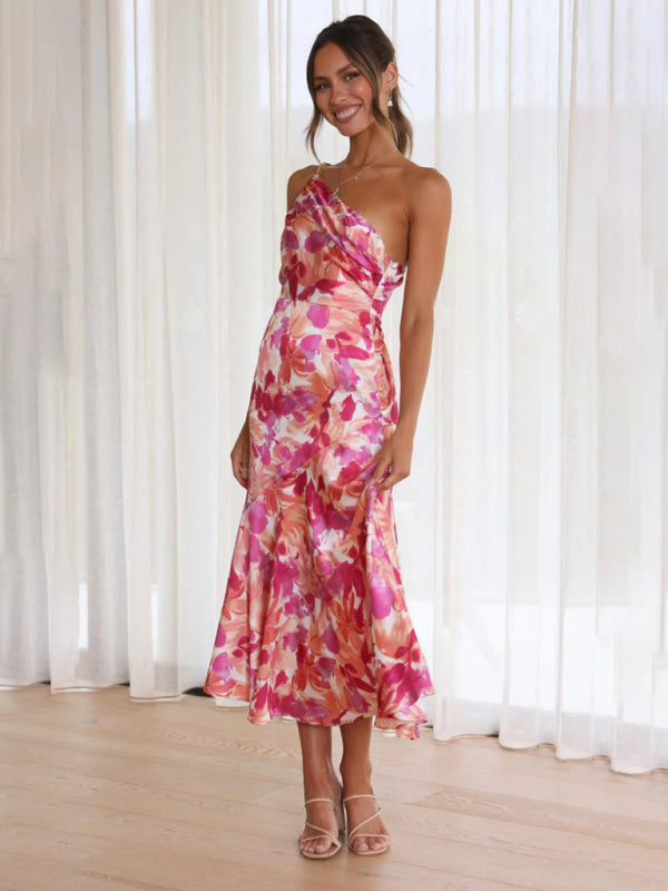 Paige - Women's Asymmetrical Neckline Floral Print Midi Dress with Fishtail Hem - photo 17