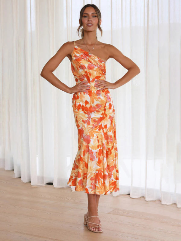 Paige - Women's Asymmetrical Neckline Floral Print Midi Dress with Fishtail Hem - photo 19