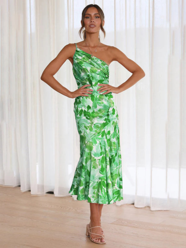 Paige - Women's Asymmetrical Neckline Floral Print Midi Dress with Fishtail Hem - photo 23