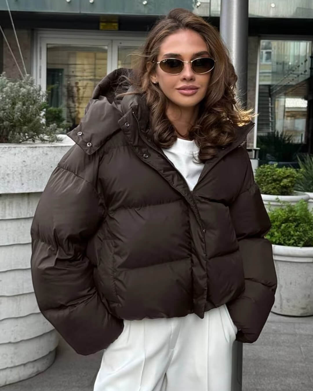 Paige - Women's Puffer Jacket with Hood - photo 1