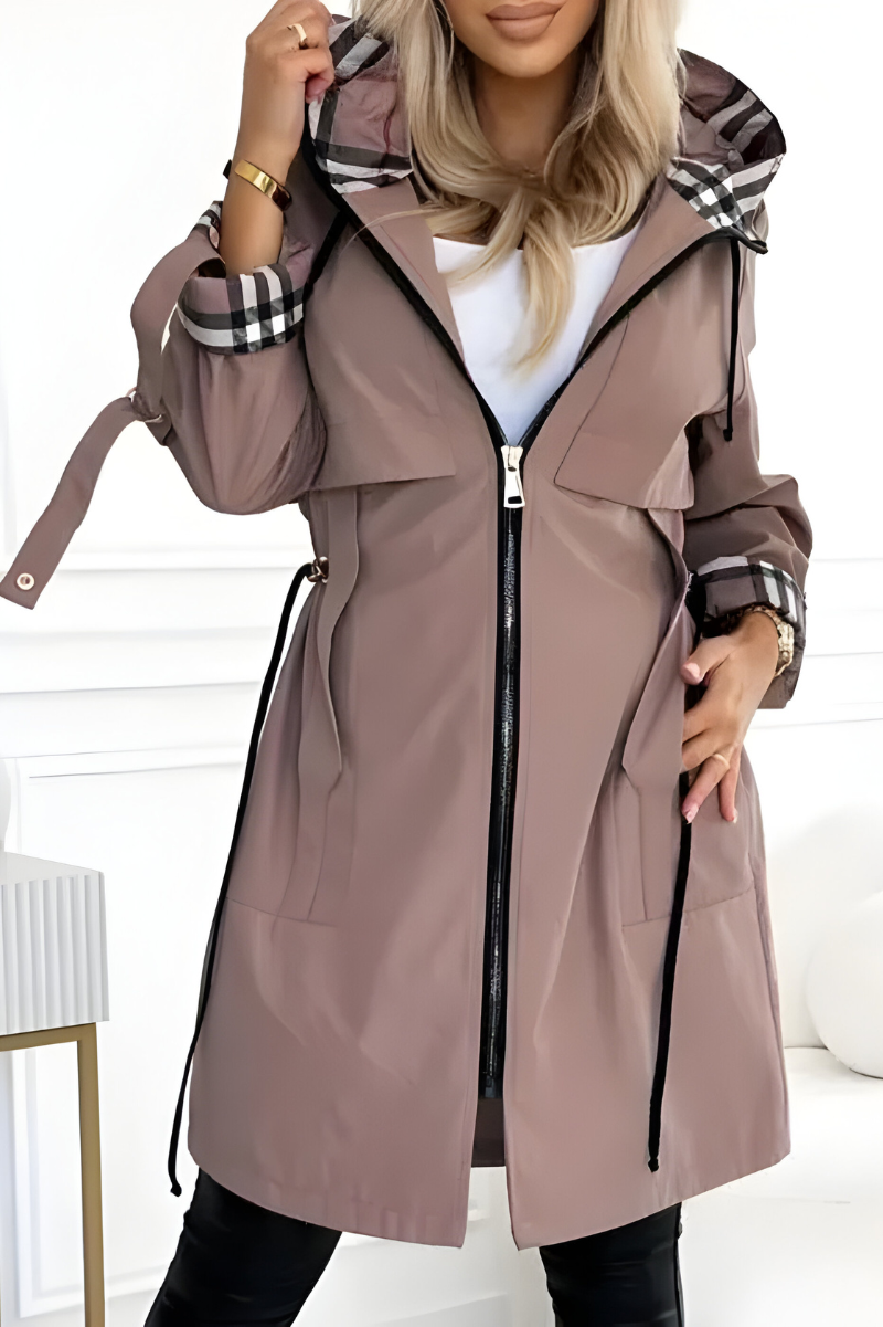 Patricia - Women's Parka with Check Lining and Drawstring Waist - photo 1