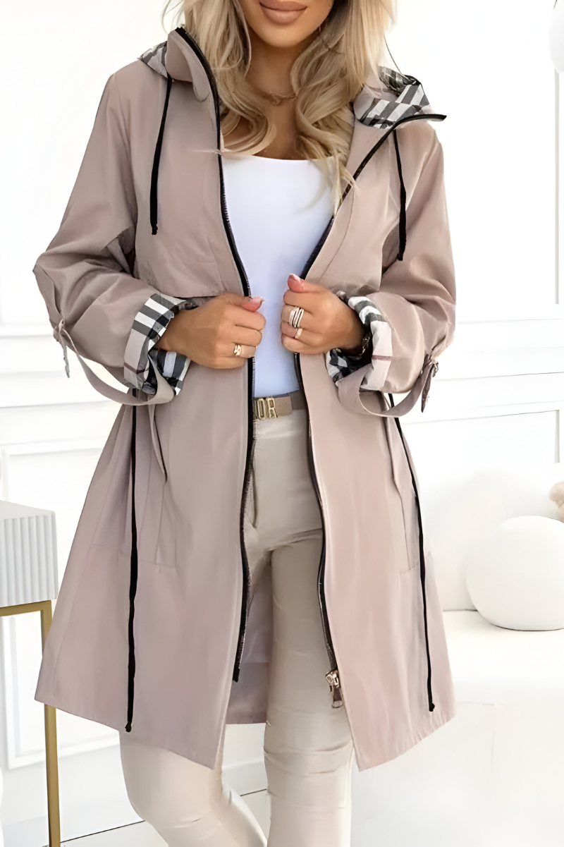 Patricia - Women's Parka with Check Lining and Drawstring Waist - photo 2
