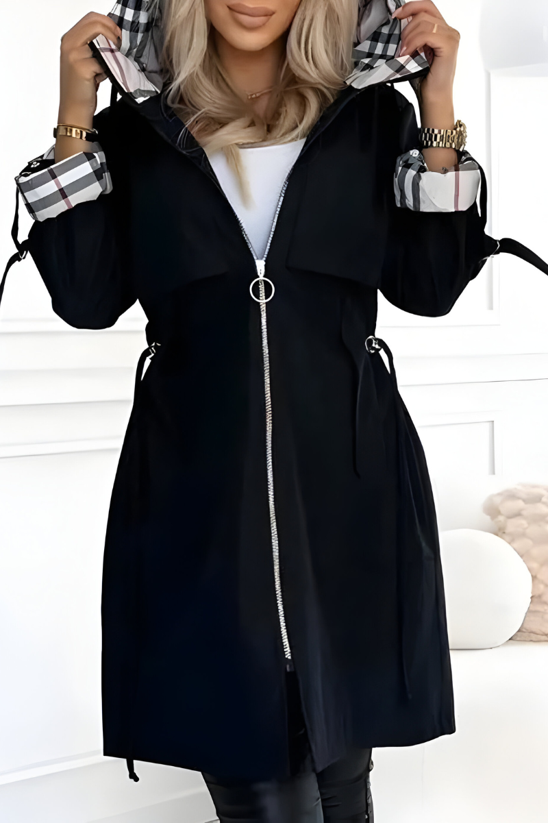 Patricia - Women's Parka with Check Lining and Drawstring Waist - photo 3