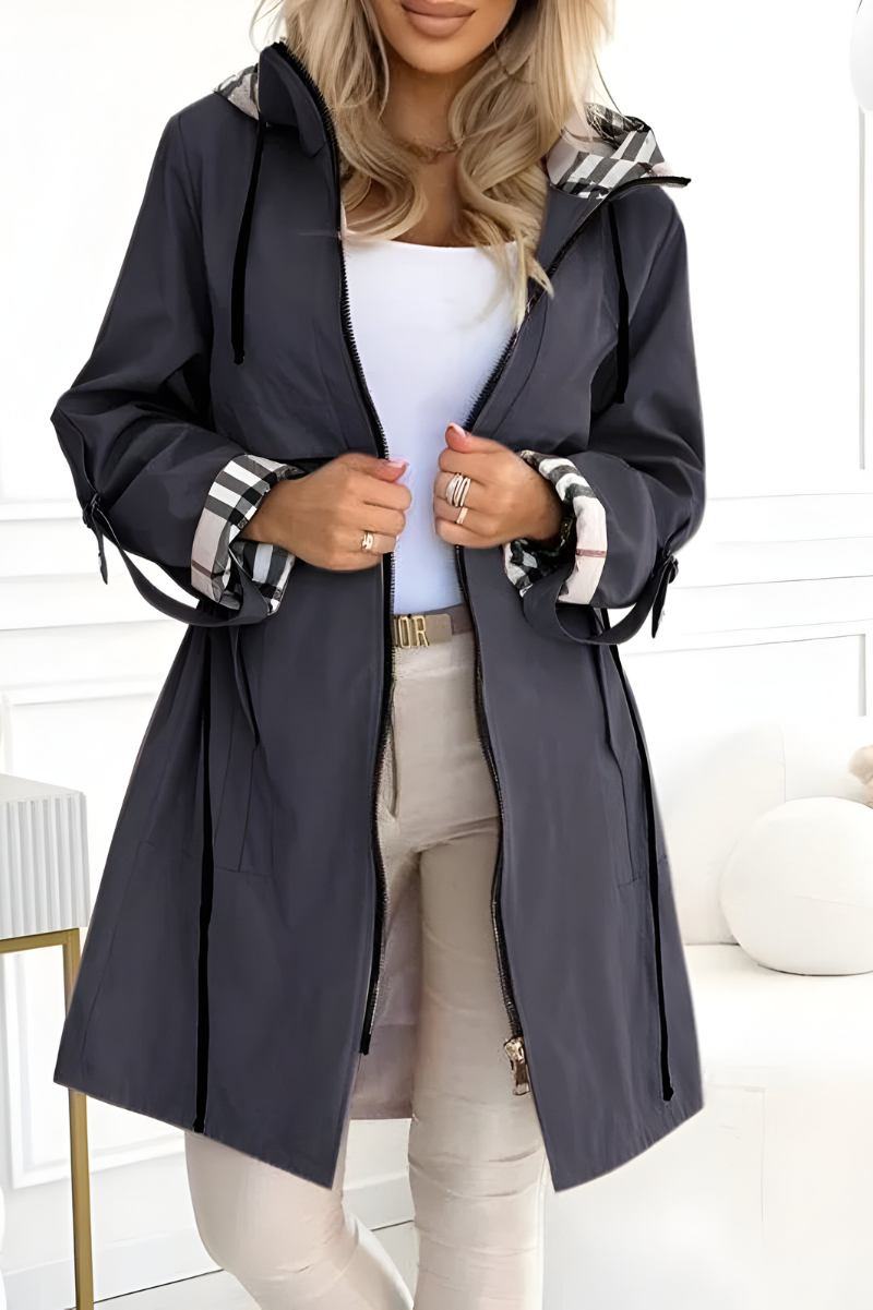 Patricia - Women's Parka with Check Lining and Drawstring Waist - photo 4