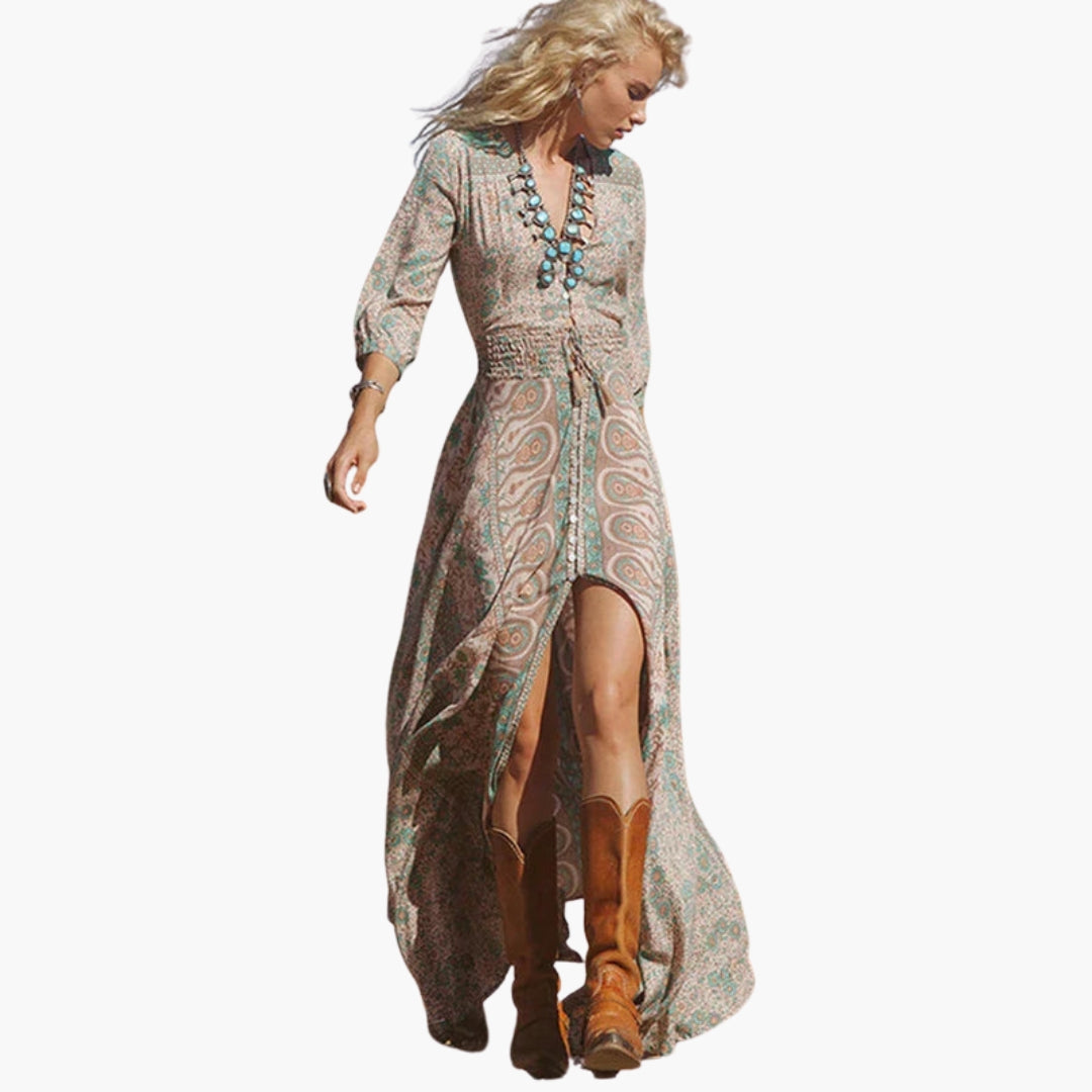 Pearl-May - Women's Maxi Dress in Boho Print with V-Neck - photo 3
