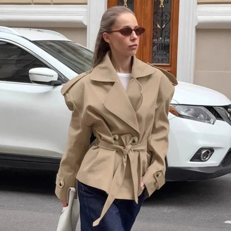 Petra - Women's Cropped Trench Coat with Collar - photo 2