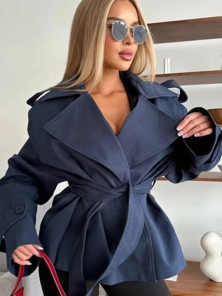 Petra - Women's Cropped Trench Coat with Collar - photo 4