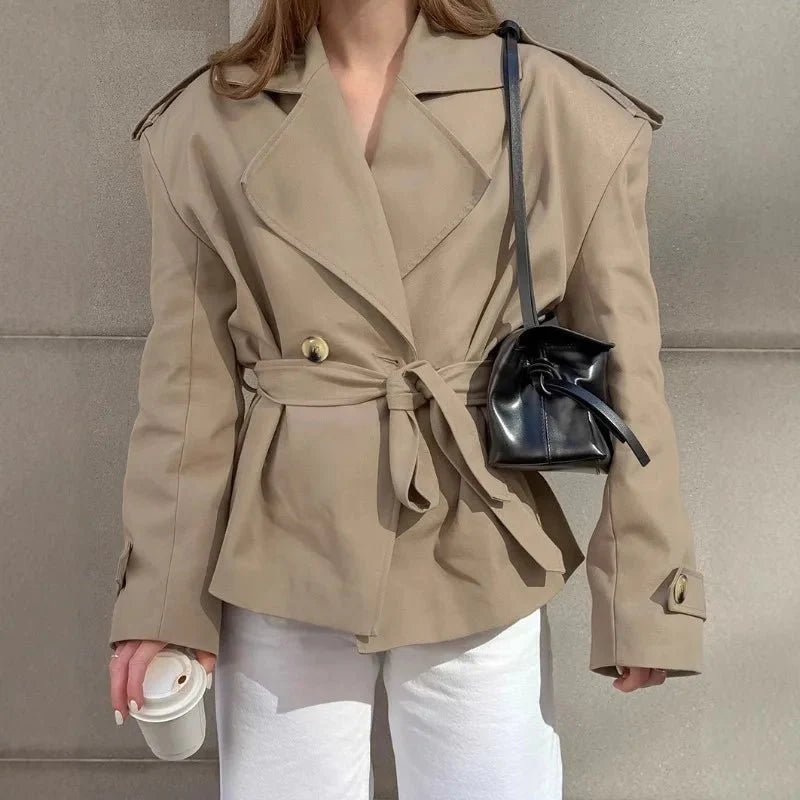 Petra - Women's Cropped Trench Coat with Collar - photo 9