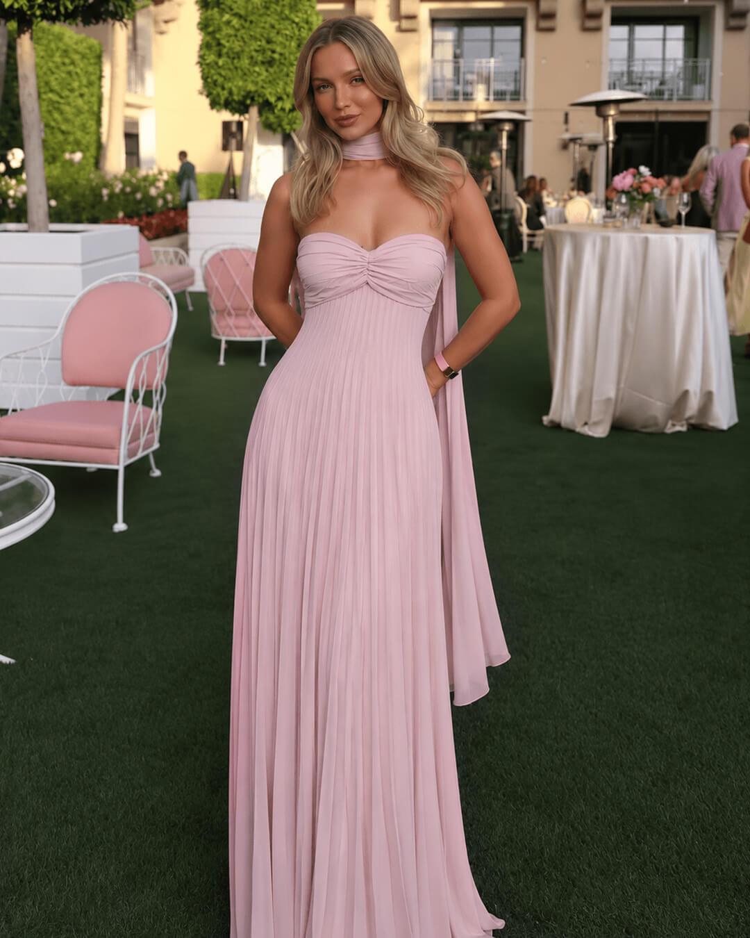 Poppy - Women's Wrap Maxi Dress in Mesh Panels with Sleeveless Cut - photo 1
