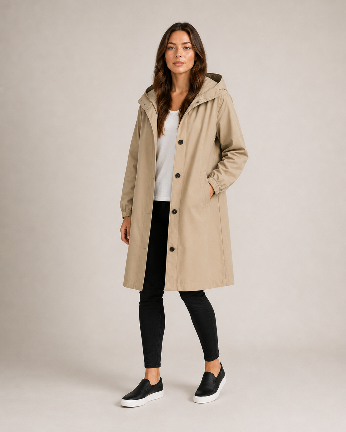 Portia - Women's Longline Hooded Jacket with Button Front - photo 1