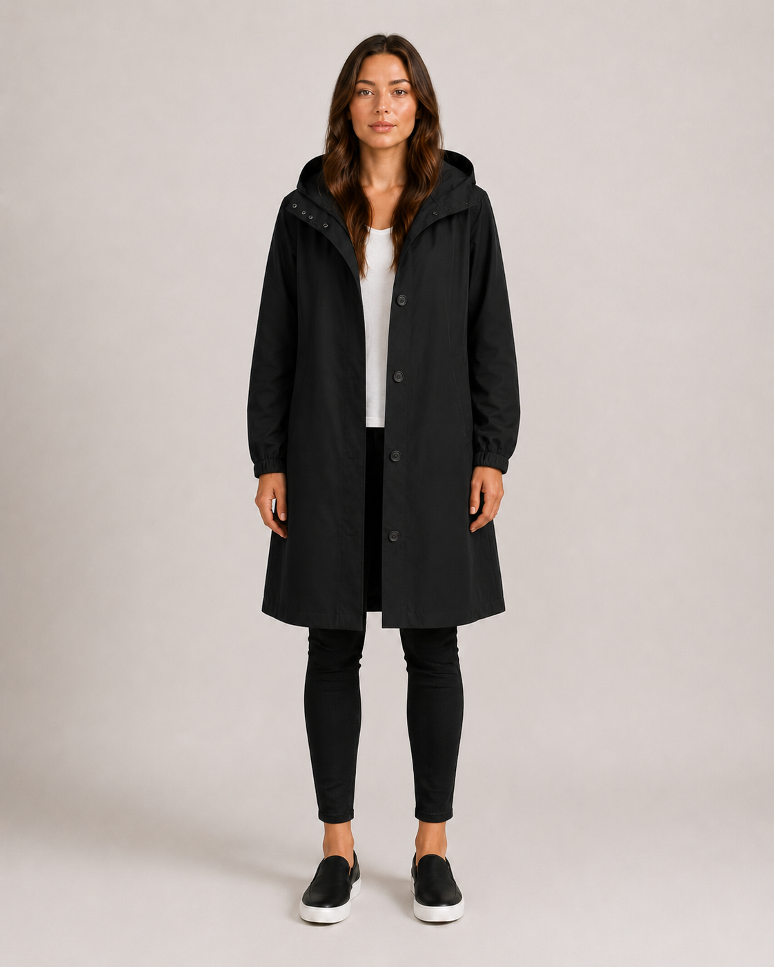 Portia - Women's Longline Hooded Jacket with Button Front - photo 12