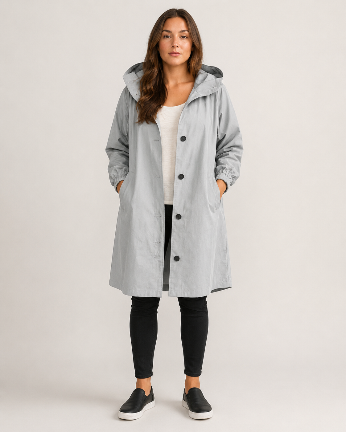 Portia - Women's Longline Hooded Jacket with Button Front - photo 5