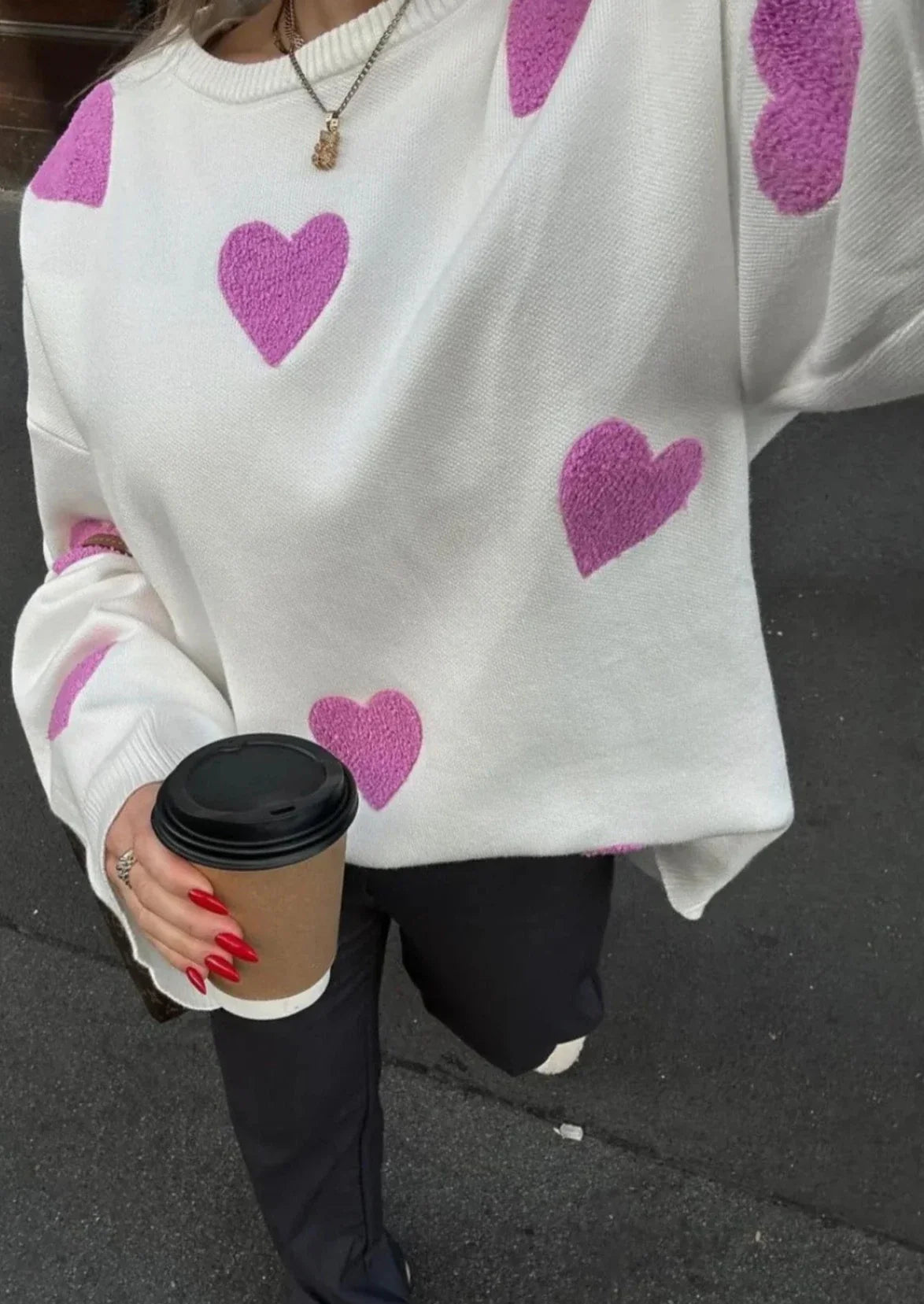 Queenie - Women's Heart Print Knit Jumper - photo 11