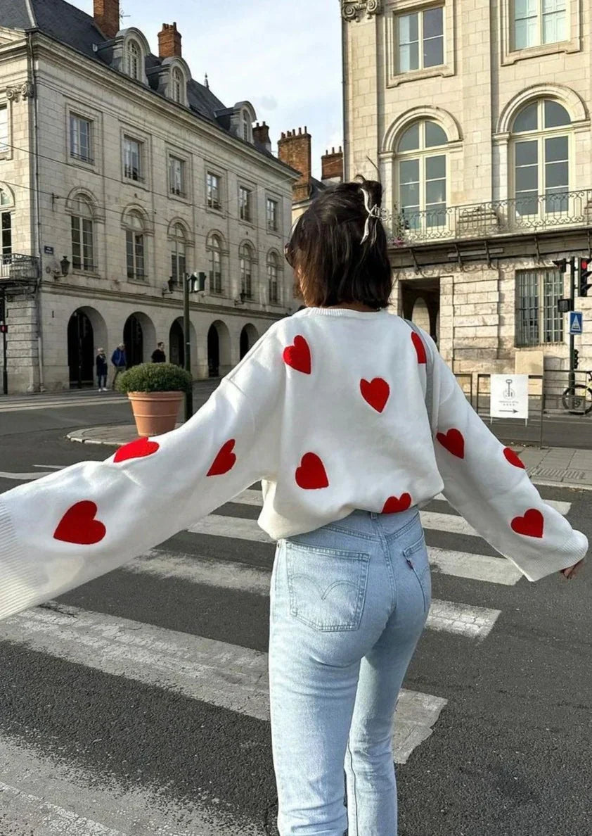 Queenie - Women's Heart Print Knit Jumper - photo 2