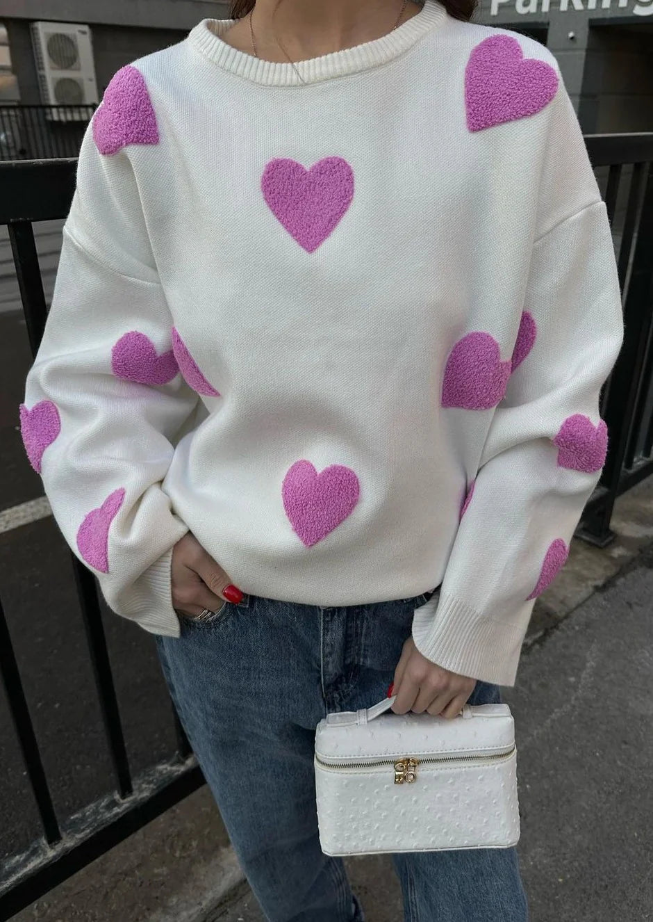 Queenie - Women's Heart Print Knit Jumper - photo 9