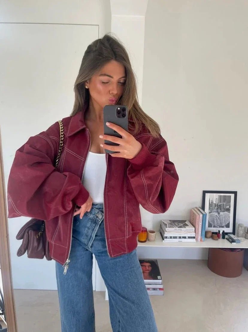 Raven - Women's Relaxed Bomber Jacket with Zip Front - photo 8