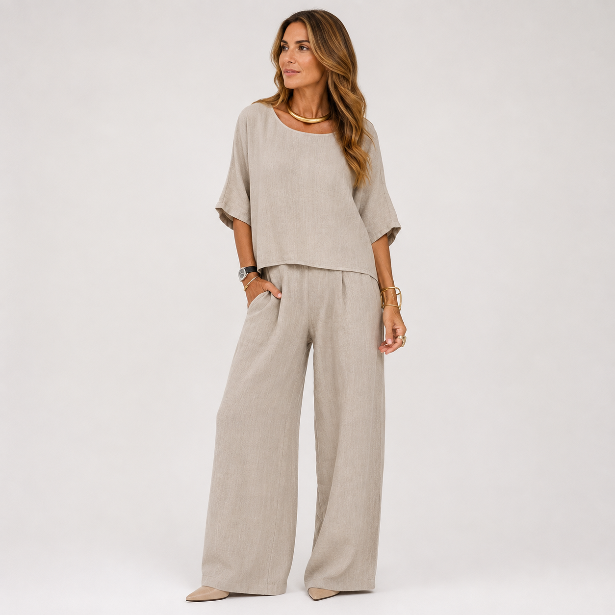 Renata - Women's Relaxed Two-Piece Set with Wide Leg - photo 1