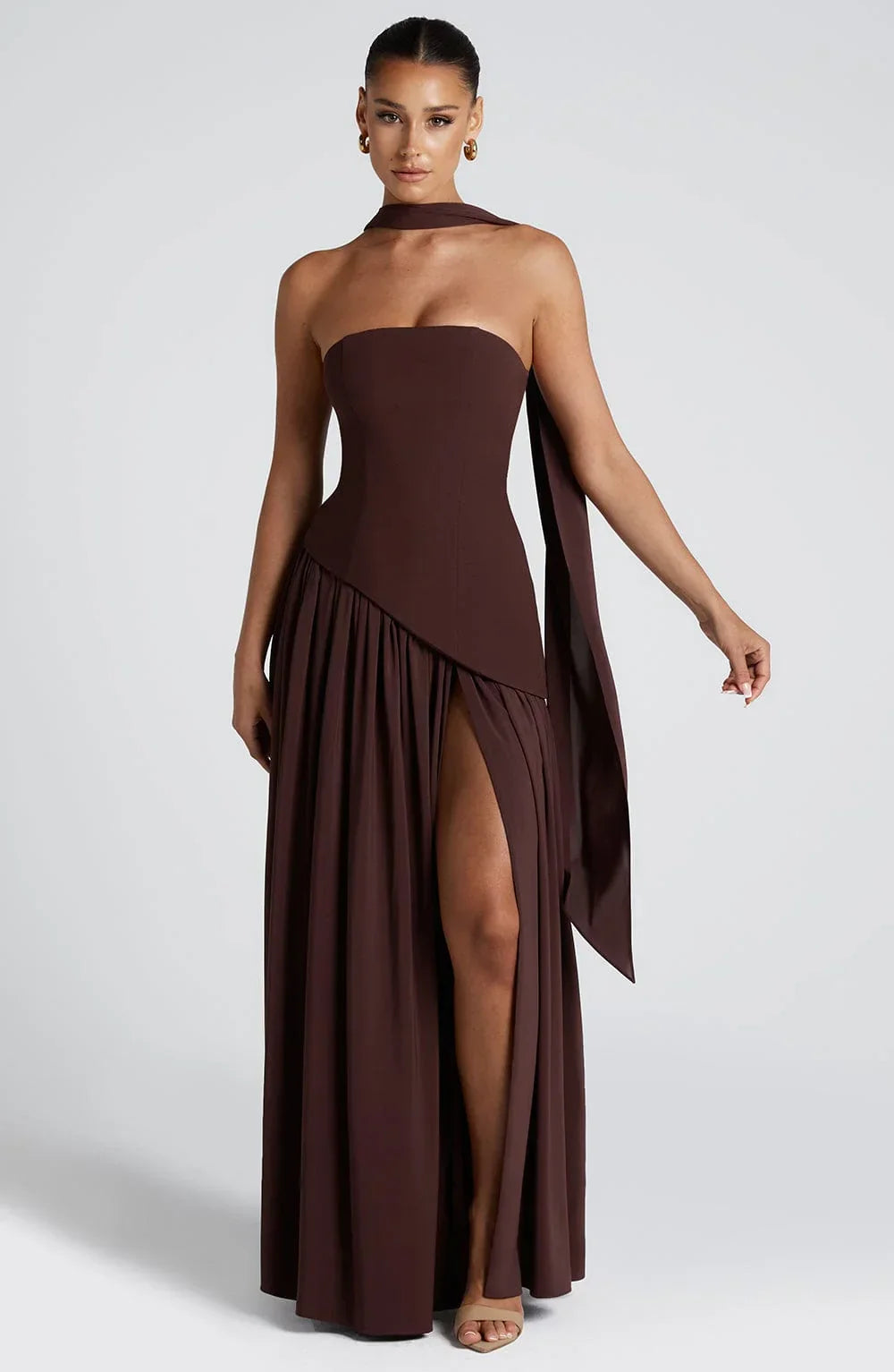 Serena - Vestido largo con corsé y abertura alta para mujer