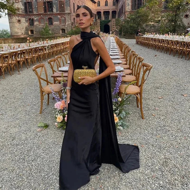Athena - Abito maxi monospalla drappeggiato da donna