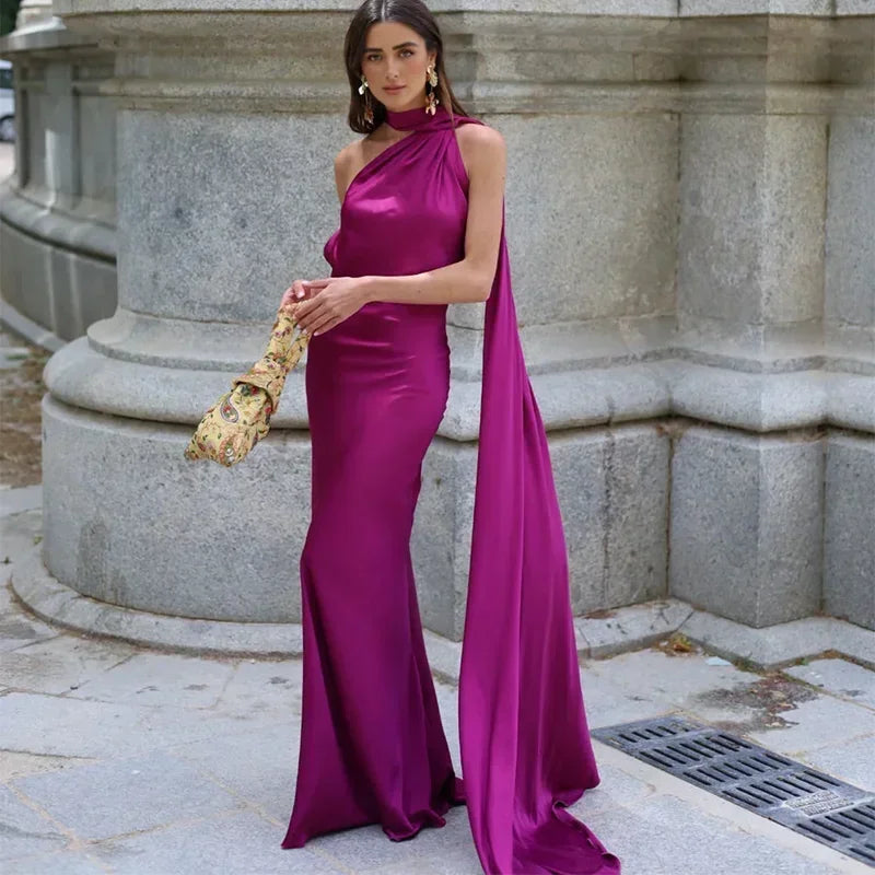 Athena - Abito maxi monospalla drappeggiato da donna