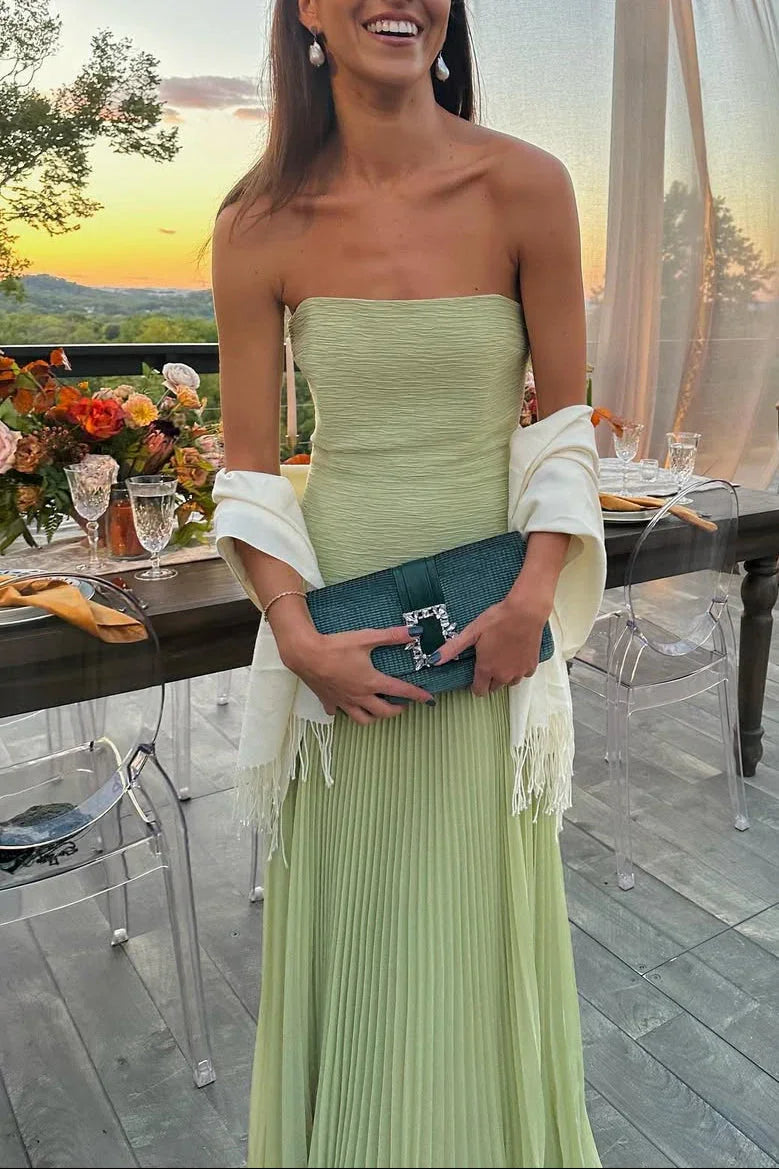 Thea - Abito lungo a pieghe verde da donna