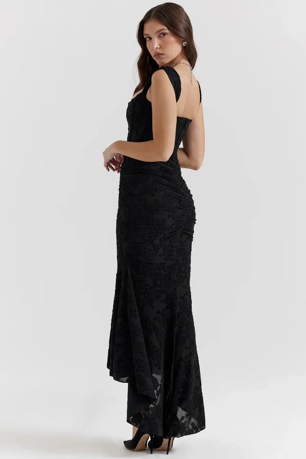 Abito midi floreale asimmetrico da donna con spalline larghe