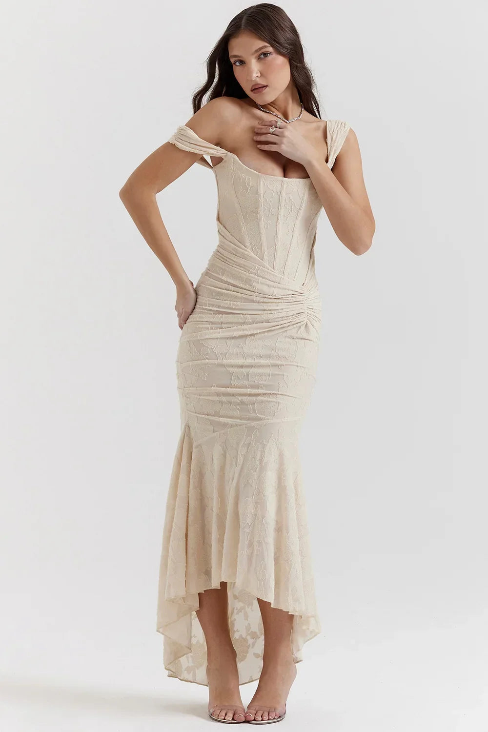 Abito midi floreale asimmetrico da donna con spalline larghe