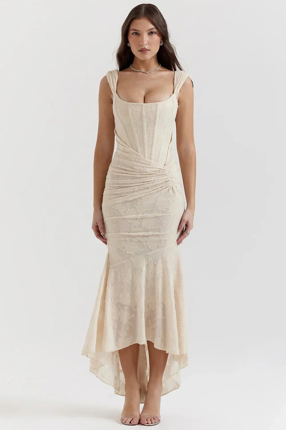 Abito midi floreale asimmetrico da donna con spalline larghe