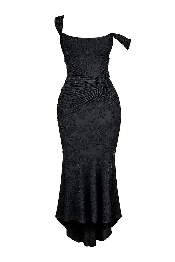 Abito midi floreale asimmetrico da donna con spalline larghe