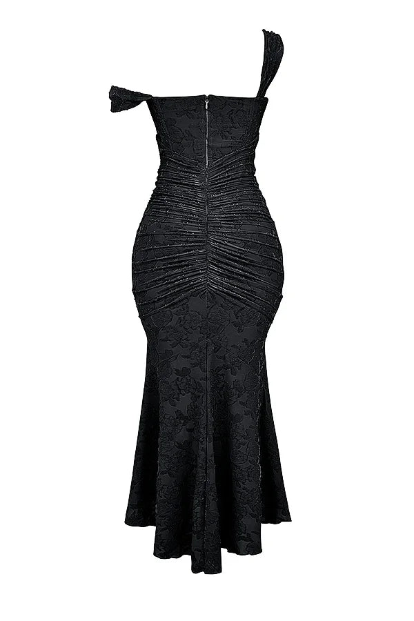 Abito midi floreale asimmetrico da donna con spalline larghe