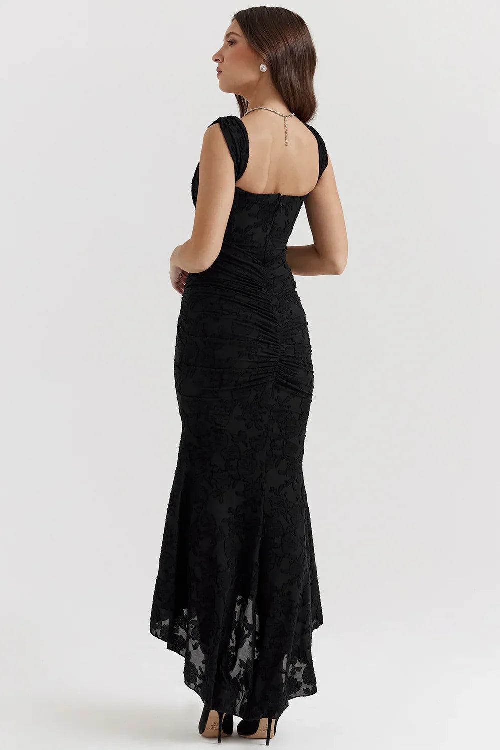 Abito midi floreale asimmetrico da donna con spalline larghe