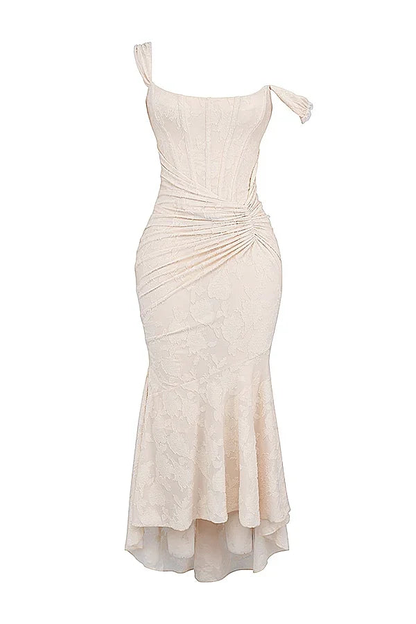 Abito midi floreale asimmetrico da donna con spalline larghe