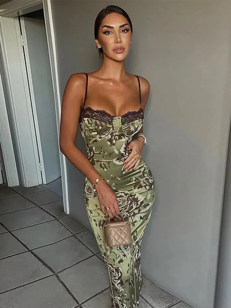 Roos - Women's Floral Satin Corset Midi Dress