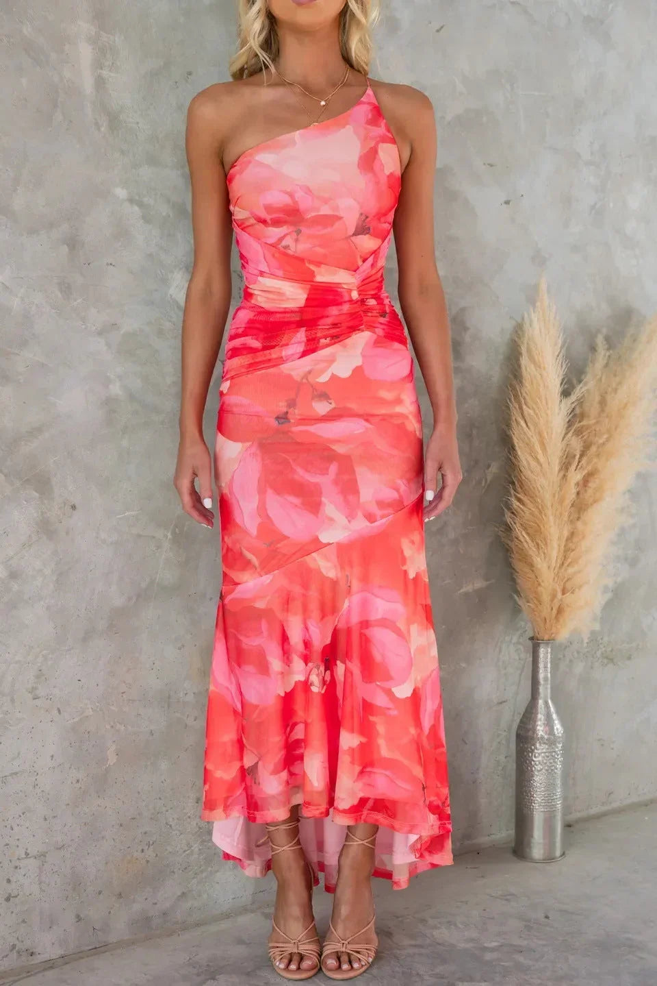 Women's Wedding Guest Strapless Floral Midi Dress