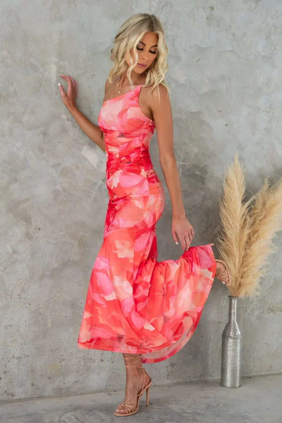Women's Wedding Guest Strapless Floral Midi Dress