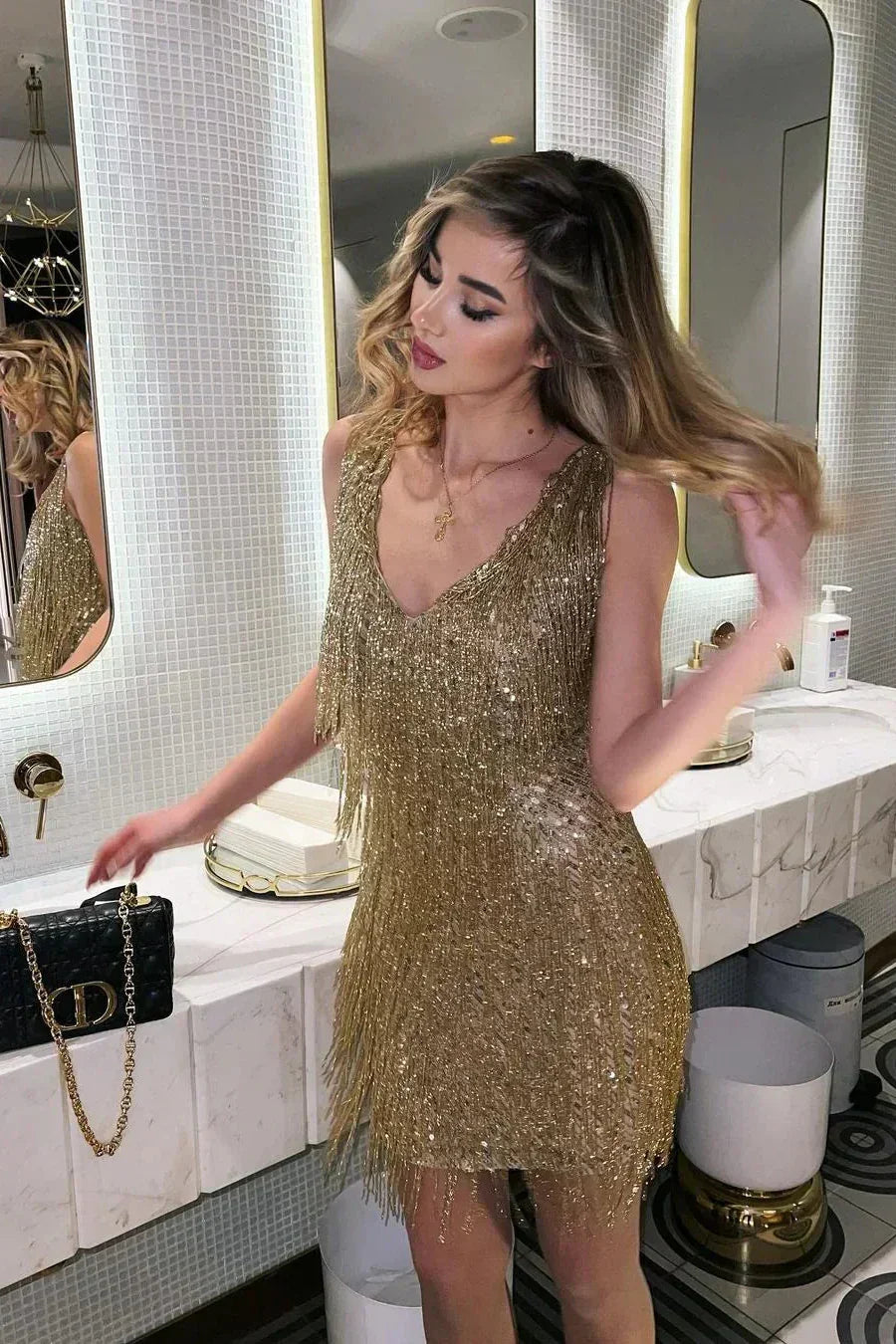 Bijou - Abito da sera da donna con frange di paillettes