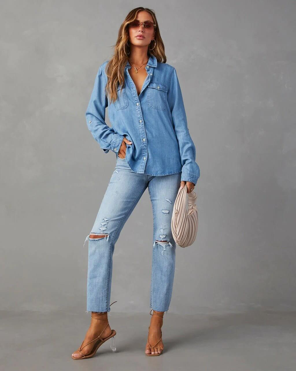 Rosa - Women's Shirt in Denim with Long Sleeves - photo 5