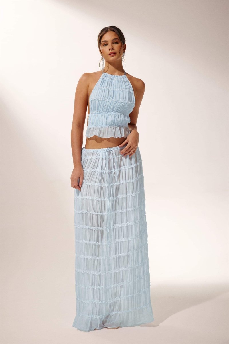 Dacia - Women's Pleated Backless Two-Piece Halter Set