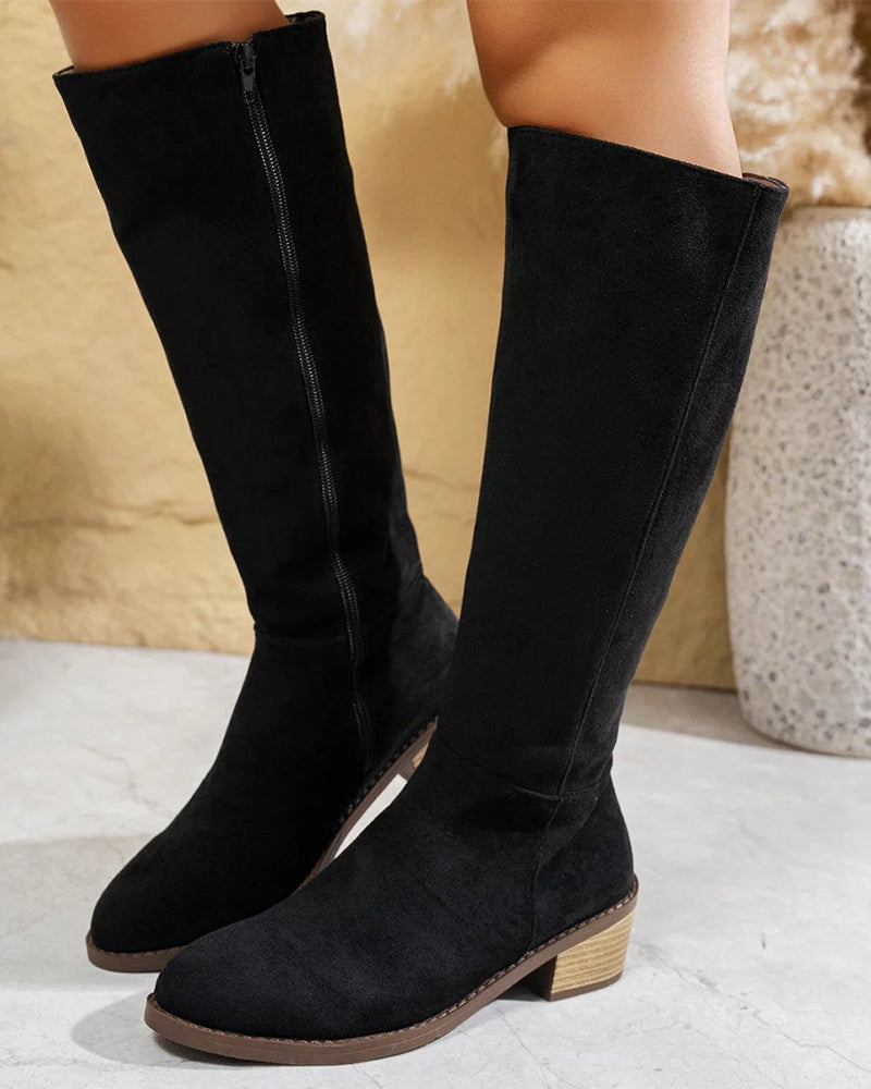 Rosalind - Women's Knee High Boots with Side Zip and Stacked Heel - photo 4